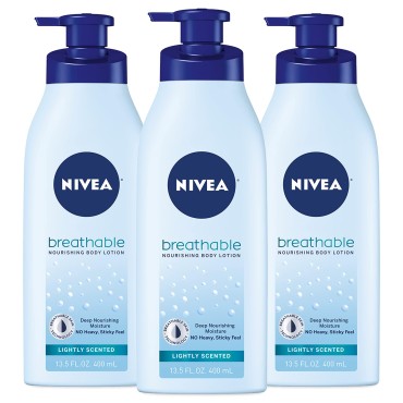Nivea Lightly Scented Breathable Body Lotion, Body Lotion for Dry Skin, Pack of Three 13.5 Fl Oz Pump Bottles