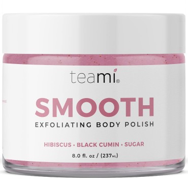 Teami Smooth Body Scrub - Nourishing & Non-Oily Exfoliating Body Scrub - Every Day Use Gentle Sugar Scrubs for Women & Men - Body Exfoliator Eliminates Dead Skin Cells for Glowing Skin (8oz)