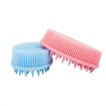Meetall 2Pack Silicone Body Scrubber and Hair Shampoo Brush, 2 in 1 Bath and Shampoo Brush, Scalp Back Massager,Exfoliating Silicone Loofah Shower Kit for Wet and Dry Use (Pink and Blue)