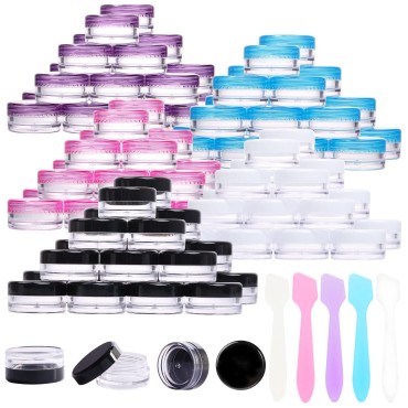 100PCS Cosmetic Containers,Clear Sample Empty Container with Lid 3g,BPA Free Travel Round Jars,Leak Proof Cosmetic Pot Jars,Refillable Sample Container for Makeup,Powder,Jewelry,with 5 Mini Spatulas