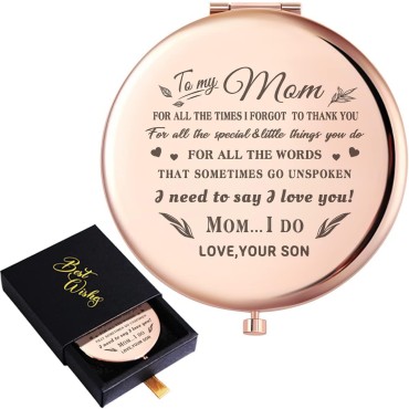 Wailozco to My Mom I Love You Love Saying Rose Gold Compact Mirror for Mom from Son,Unique Meaningful Mom Gifts for Mom Mother Mother's Day Birthday Christmas from Son