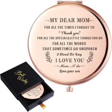 Wailozco to My Dear Mom I Love You Love Saying Rose Gold Compact Mirror for Mom from Son,Unique Meaningful Mom Gifts for Mom Mother Mother's Day Birthday Christmas from Son