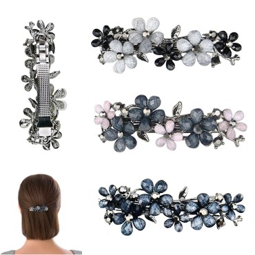 KuuGuu 3 PCS Elegant Flower Hair Barrettes for Women Ladies,Vintage Spring Rhinestones Hair Clips Hair Styling Accessories for Women Girls Ponytail Holders Barrettes