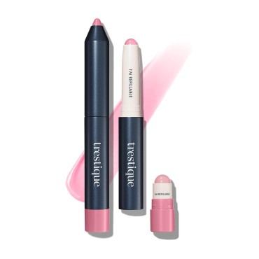 TRE'STIQUE trestique Prime And Shine Lip Crayon, Refillable Shiny Lipstick With Built-in Lip Primer, Clean Beauty Makeup Lipstick, Lipstick For Women, 2-in-1 Glossy Lipstick and Lip Primer
