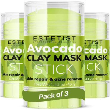 ESTETIST Avocado Clay Mask Stick Set Deep Pore Cleanser Blackhead Remover Replenishing Moisture Oil Control and Balance Skin Detoxifying Anti-Acne Treatment Skin Care for All Skin Types Pack of 3
