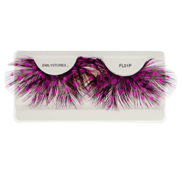 EMILYSTORES Pink Dots Faux-Feather False Eyelashes Halloween Colorful Eye lashes Extension Tools for Cosplay Makeup Natural Looking Masquerade Party Eyelashes 1 Pair
