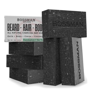 6 Pack Bossman Mens Bar Soap 4-in-1 Natural Organi...