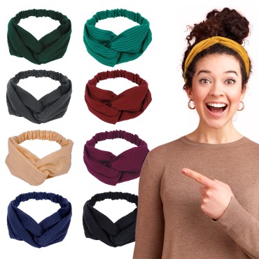 LOTUS78 Headbands for Women. 08 Eight Pack Head Bands, Soft Fabric Hair Bands for Women's Hair. Elastic Sweat Band for Women, Trendy Womens Headbands. Classy Head Band - Boho Headbands for Exercise & Yoga. (Maroon Offspring)