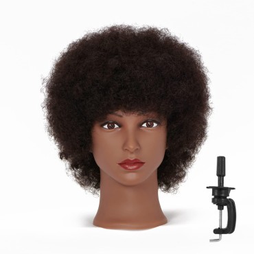 Hairingrid Mannequin Head African American with 100% Human Hair Cosmetology Afro Hair Manikin Head for Practice Styling Braiding and Free Clamp Holder (R72026B0210H)