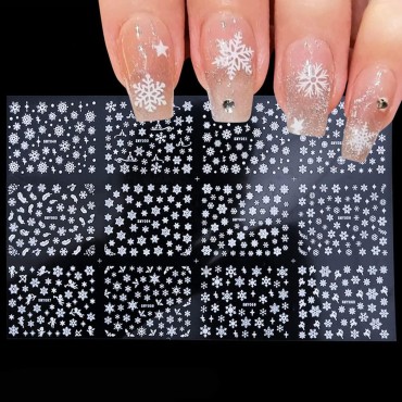 12 Sheets Snowflakes Nail Art Stickers Christmas N...