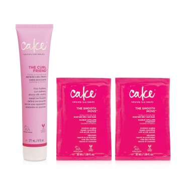 Cake Beauty Curl Friend Defining Curl Cream & Hydrating Smooth Move Mask Set - Avocado Oil & Shea Butter Curly Hair Product - Anti Frizz Heat Protectant, Detangler & Mask Set - Cruelty Free & Vegan