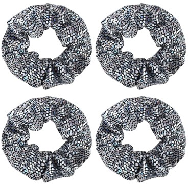 4 Pcs Rainbow Hologram Metallic Hair Scrunchies Graduated Color Hair Bobbles Elastics Ponytail Holders Hair Wrist Ties Bands Scrunchies for Show Gym Dance Party Club Girl Students (Grey)
