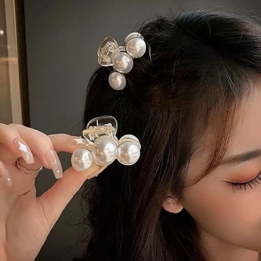 Xerling Girls Hair Claw Clips for Women Pearl Hair Clip Cute Small Hair Barrette Non Slip Hair Clamp Accessories (Pack of one)