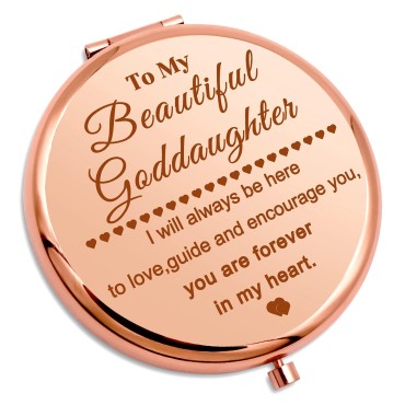 Goddaughter Gifts from Godmother Inspirational Birthday Gifts for Her Compact Makeup Mirror Christian Gifts to My Goddaughter Gifts Pocket Makeup Mirror Wedding Graduation Gifts Travel Makeup Mirror