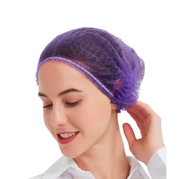 ProtectX 500-Pack Purple Disposable Hair Nets, Elastic Head Cover, Bouffant Caps, Sanitation Head Cover for Food Service, Spa Men & Women - 21 inch