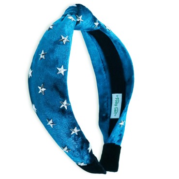 FROG SAC Star Studded Knot Headband for Girls, Blue Knotted Headbands for Kids, Cute Stud Hair Bands, Little Girl Velvet Hair Accessories, Silver Metal Stars Hairband, No Slip Fashion Head Band