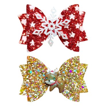 Christmas Sequins Bow Hair Clips Cute Glitter Elk Snowflake Hair Barrettes Boutique Kids Hair Pins Accessories for Girls Xmas Party Costume Decoration