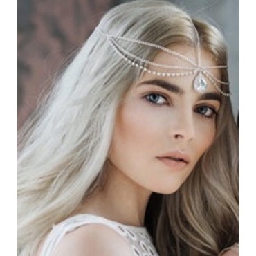 Xerling Boho Rhinestone Halloween Head Chain Crystal Teardrop Headpiece for Bridal Wedding Layered Tennis Chain Head Accessories for Women (Silver)
