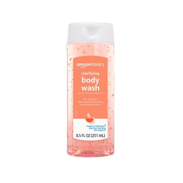 Amazon Basics Clarifying Pink Grapefruit Body Wash, 2% Salicylic Acid Acne Treatment, Dermatologist Tested, 8.5 Fluid Ounces, Pack of 1
