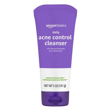 Amazon Basics Daily Acne Control Cleanser, Maximum Strength 10% Benzoyl Peroxide Acne Medication, Fragrance Free, 5 Ounce