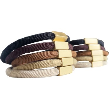 UDeBe Fashion Hair Ties with Rectangular Matte Gold Metal Strip, Thick Hair Elastics Ties, Colorful 10 Counts.