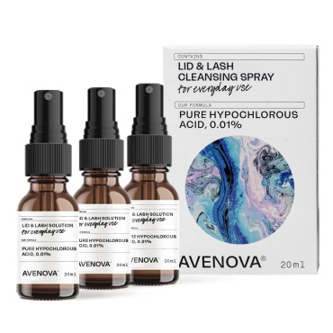 Avenova Eyelid and Eyelash Cleanser Spray 3 Pack - Gentle Everyday Hypochlorous Acid Lid and Lash Cleansing Spray for Clearer and Healthier Eyes, FDA Cleared Formula, 60mL (2.04oz)