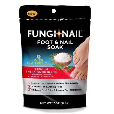 Fungi-Nail Foot & Nail Soak with Tea Tree Oil - Moisturize, Reduce Foot Odor, & Soothe Aching Feet - A Therapeutic Blend of Rich Mineral Epsom Salt, Pure Sea Salt, and 7 Essential Oils - 1 Pound