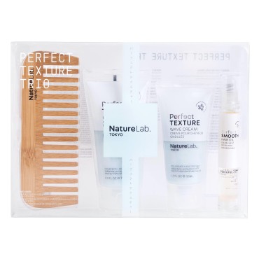 NatureLab Perfect Texture Trio Gift Set with Texture Wave Cream (1.7 fl oz), Texture Curl Cream (2.5 fl oz), Smooth Hair Oil (0.5 fl oz) & Bamboo Treatment Comb - Hydrate & Define, Travel-Friendly