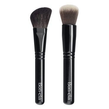 Bon-clá Face Angled Brush Set 2 Pcs, Vegan Makeup Tool, for Blush, Powder, with Portable Travel Makeup Bag