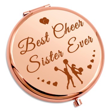 Cheer Gifts for Girls Sister Cheerleading Gift Compact Makeup Mirror Friendship Gifts Cheer Team Gift for Cheer Friend Cheerleader Travel Makeup Mirror Birthday Gift Pocket Makeup Mirror Rose Gold