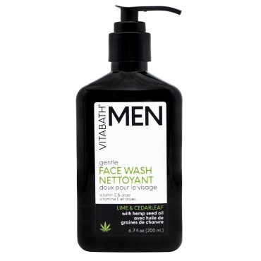 Vitabath Men's Gentle Face Wash Daily Nourishing Facial Cleanser - Restores Balance & Revives Skin Hydrating, Moisturizing Dry Skincare For Him - Lime & Cedarleaf - 8 fl oz