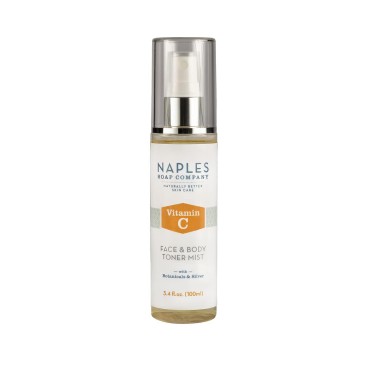 Naples Soap Company Brightening and Hydrating Vitamin C Face & Body Toner Mist with Glycolic Acid, Botanicals, and Silver - Silicone-Free, Sulfate-Free, Paraben-Fee, 3.4 oz