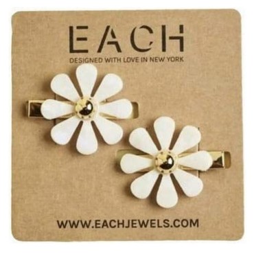Each Jewels Flower Hair Clips 2 Pack, Shiny Pearl petals Daisy Hair Clips
