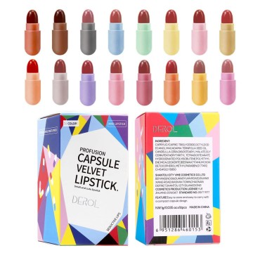 16 Pcs Mini Capsule Lipstick, Matte Waterproof Lip Gloss, Glossy Lip Gloss Suit, Mini Matte Lipstick Gloss, Pills Lipstick,For Girls & Women