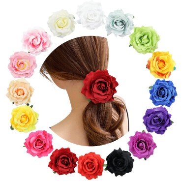 16 Pack Colorful Handmade Large Rose Flower Hair B...