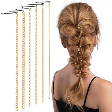 PAGOW 6Pcs Punk Gold Hair Clips Chain with Clips, Punk Tassel Hair Clips for Women and Girls, Ponytail Multi Strand Head Chain Decorated Apply to Nightclub Christmas Thanksgiving Party