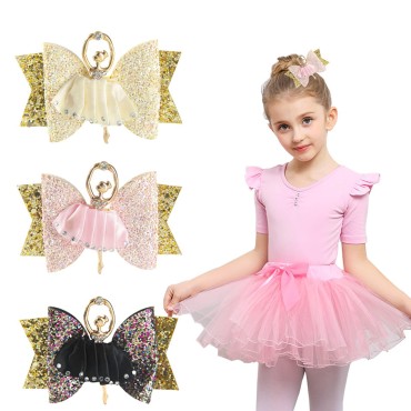 Artibox 3PCS Hair Clips for Girls, Ballet Girl Bow Clips No Slip Alligator Clips Hair Accessories Glitter Rhinestone Barrettes Hairpins for Dance Sport Party