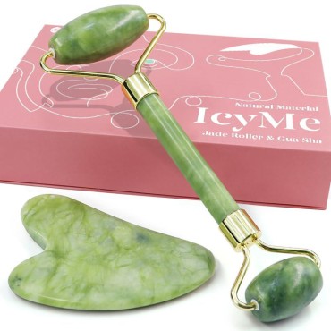 BAIMEI Jade Roller & Gua Sha, Face Roller, Facial Beauty Roller Skin Care Tools, Self Care Gift for Men Women, Massager for Face, Eyes, Neck, Relieve Fine Lines and Wrinkles - Green