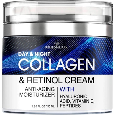 Collagen Cream for Face with Retinol and Hyaluronic Acid, Day Night Anti Aging Skincare Facial Moisturizer, Hydrating Lotion, Moisturizing to Reduce Wrinkles Women Men
