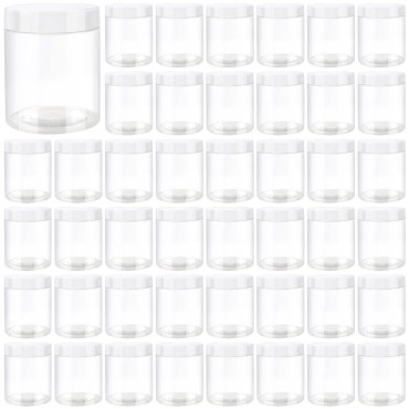 JEUIHAU 46 Pack 8 OZ Plastic Jars with Lids, Clear Empty Slime Storage Containers, Plastic Cosmetic Containers for Slime Making, Food, Beauty Products, BPA Free
