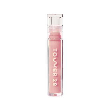 Tower 28 ShineOn Milky Lip Jelly, OAT | Non-Sticky, Vegan Lip Gloss in Milky Peachy Pink | Apricot and Raspberry Seed Oil | Moisturizing, Clean, Cruelty Free