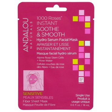 Andalou Naturals 1000 Roses Instant Soothe & Smooth Sheet Mask, 0.6 FZ