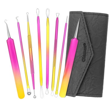Glamne Blackhead Remover Pimple Popper Kit Acne Comedone Extractor Blemish Extraction Popping Tools (Rosy Yellow)