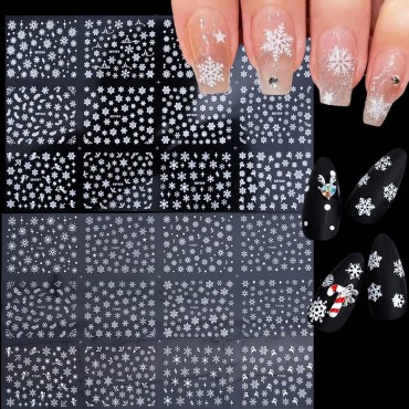 24 Sheets Snowflakes Nail Art Stickers Decals Chri...