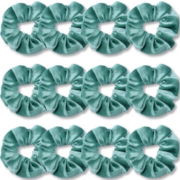 IVARYSS Green Scrunchies, Premium Velvet Soft Hair Scrunchy, Solid Colors Thick Elastic Bands, Hair Accessories for Women and Girls, 12 Pack