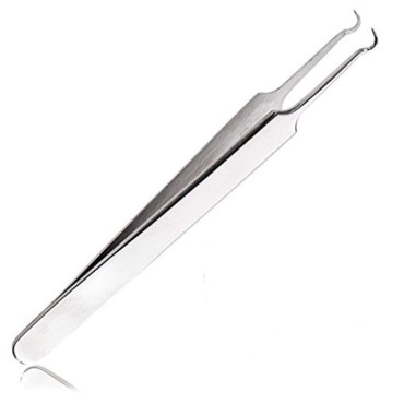 BEUKING Acne Blemish Blackhead Comedone Stainless Steel Nipper Blemish Extractor Tool for Remove Blackhead Acne Whitehead Pimple Bend Curved Tweezers, Silver