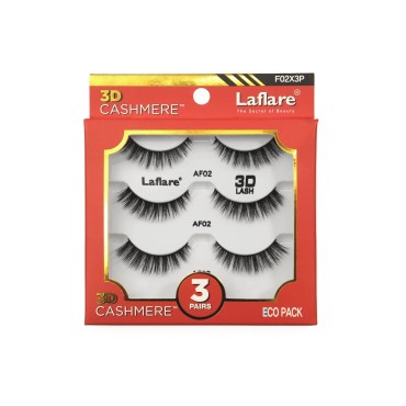 Laflare 3D Cashmere False Eyelashes 3 pcs Multipack, Ultra Soft, Glam, Wispy, Fresh, Luxurious, Cruelty-Free, Reusable, 100% Cashmere Texture, Fake Eyelashes 3 Pairs Eco Pack (F02X3P)