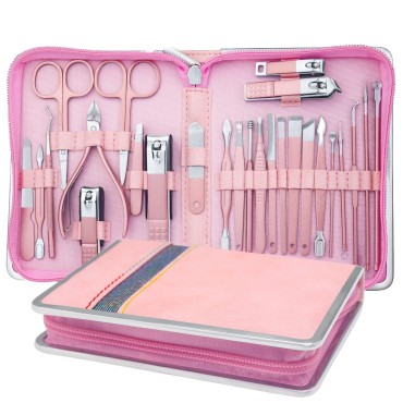 Manicure Set Professional Manicure Kit - 26 in 1 Pedicure Kit Nail Clippers Set Stainless Steel Pedicure Set Nail Care Kit for Women - Pink