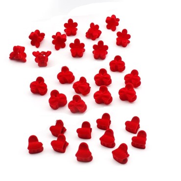 30pcs Red Velvet Mini Hair Claw Clips Flower Heart Bow Hair Bangs Pin Small Hair Clips Clamps Non Slip Tiny Plastic Jaw Clips For Girls and Women