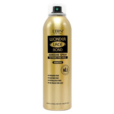 EBIN NEW YORK Wonder Lace Bond Adhesive Spray - Sensitive (Extreme Firm Hold), 6.08 fl. oz./ 180ml | Fast Drying, No Residue, No Build up, Powerful Hold, All-Day Hold, Daily Wig Application